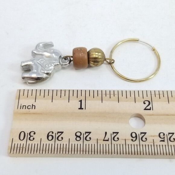 Vintage Elephant Charm Dangle Hoop Earrings, Silver Tone Beaded Boho, Estate - Picture 4 of 5